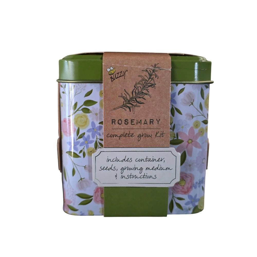 Buzzy Rosemary Complete Grow Kit Floral Decorative Tin Herb Garden Starter Set